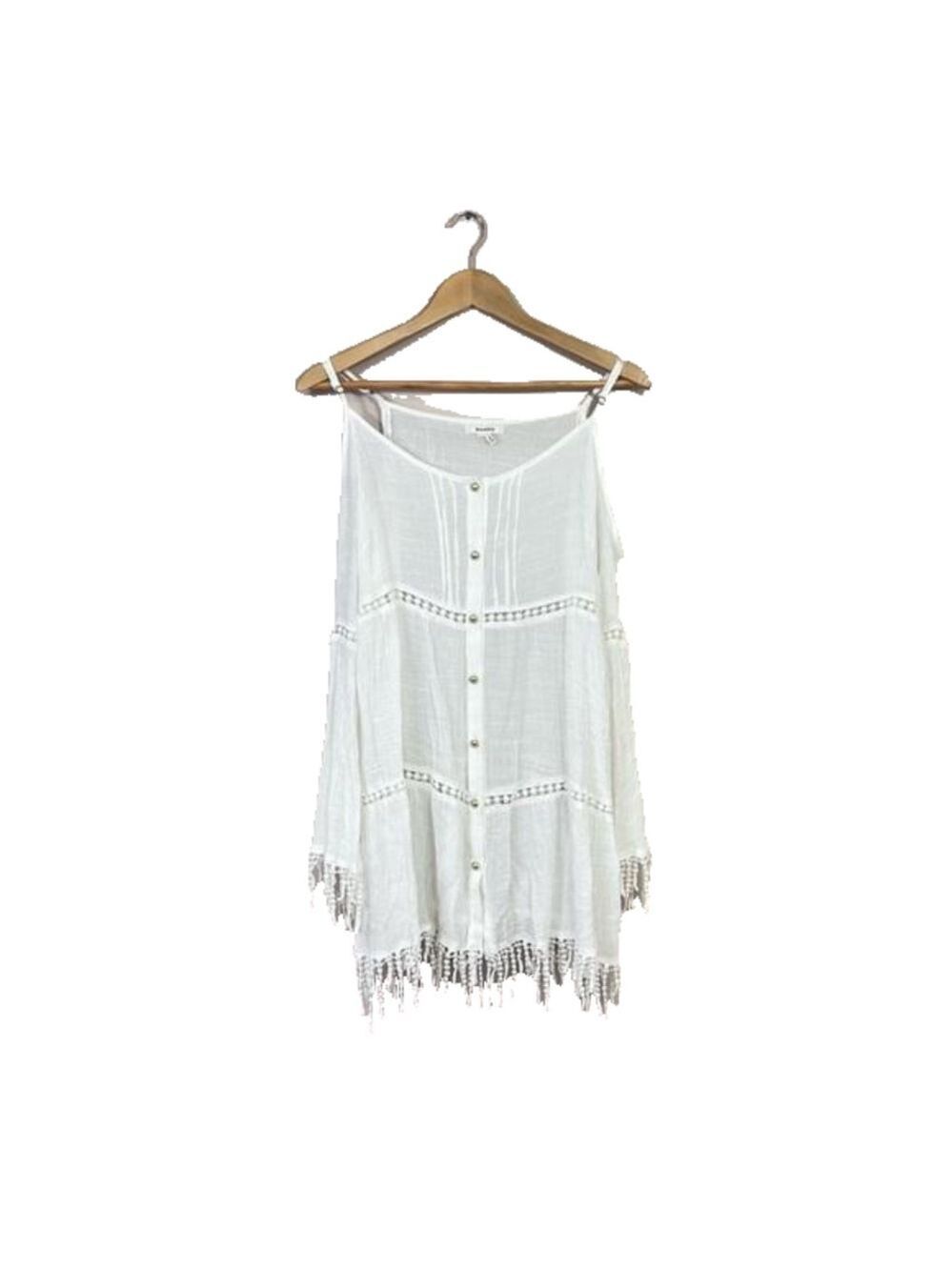 Soieblu Beige Floral Cold Shoulder Long Sleeve Fringe Mini Dress Size M